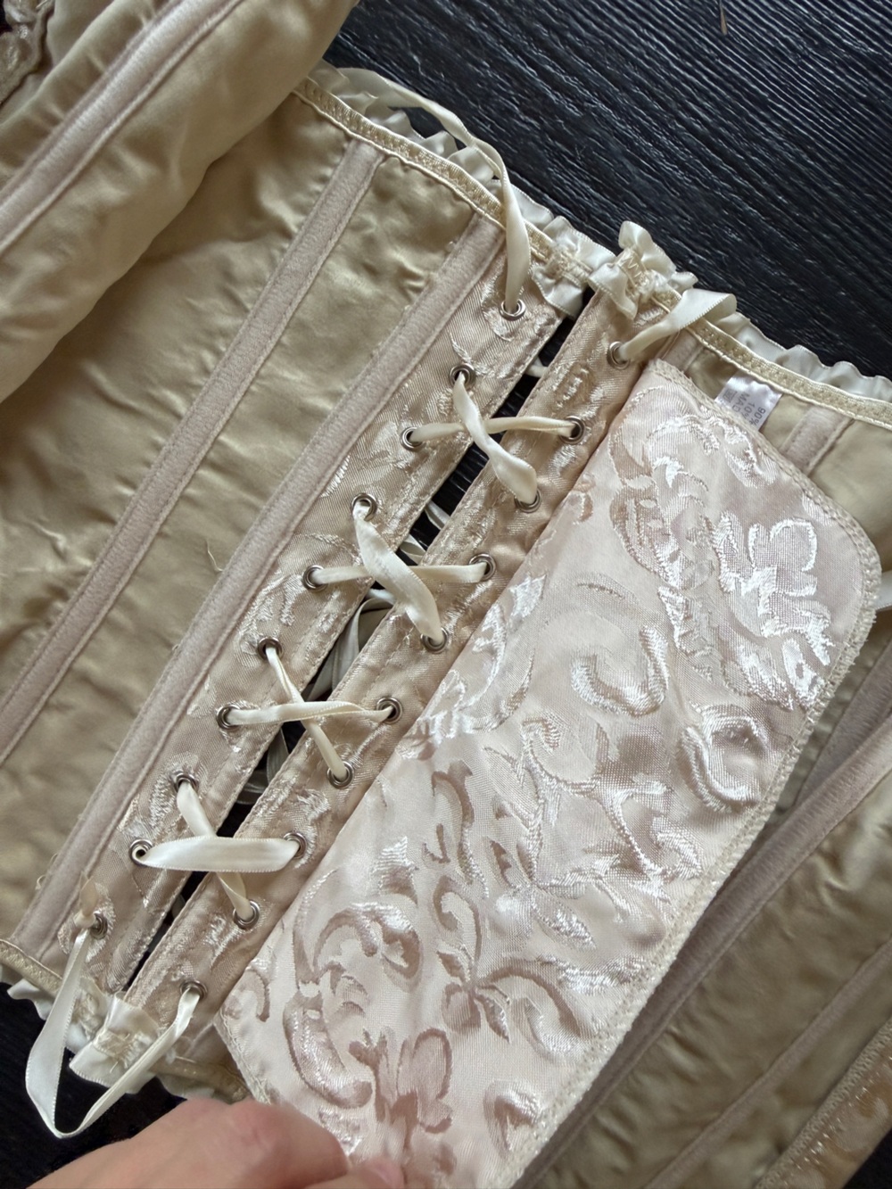 Ivory Lace-Up Brocade Corset Bustier Satin Top L NWOT - Picture 10 of 16